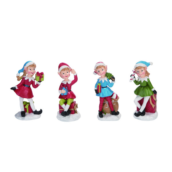 The Holiday Aisle® 4 Piece Resin Christmas Elf Figurine Set Wayfair
